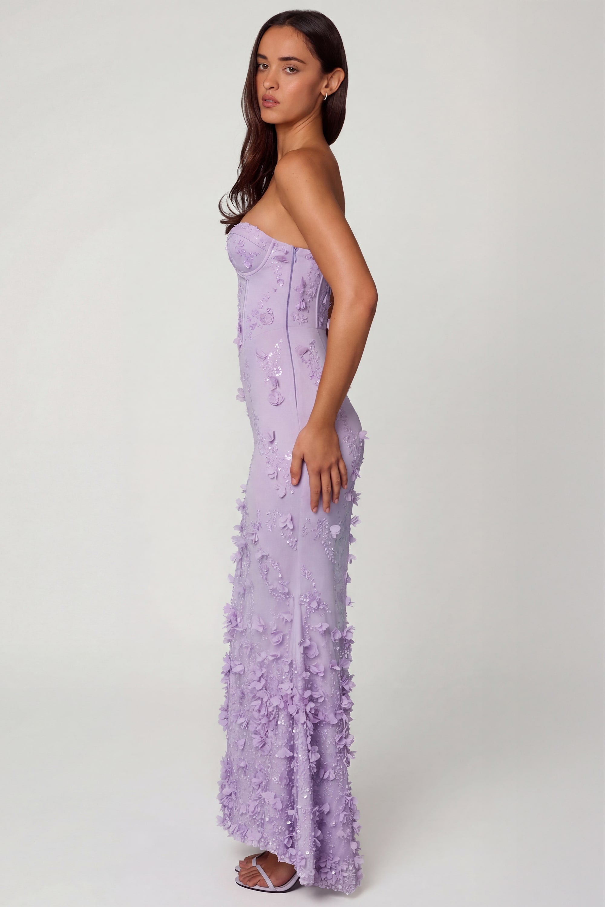 Lace-Up Corset Maxi Dress in Lilac