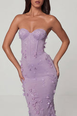 Lace-Up Corset Maxi Dress in Lilac