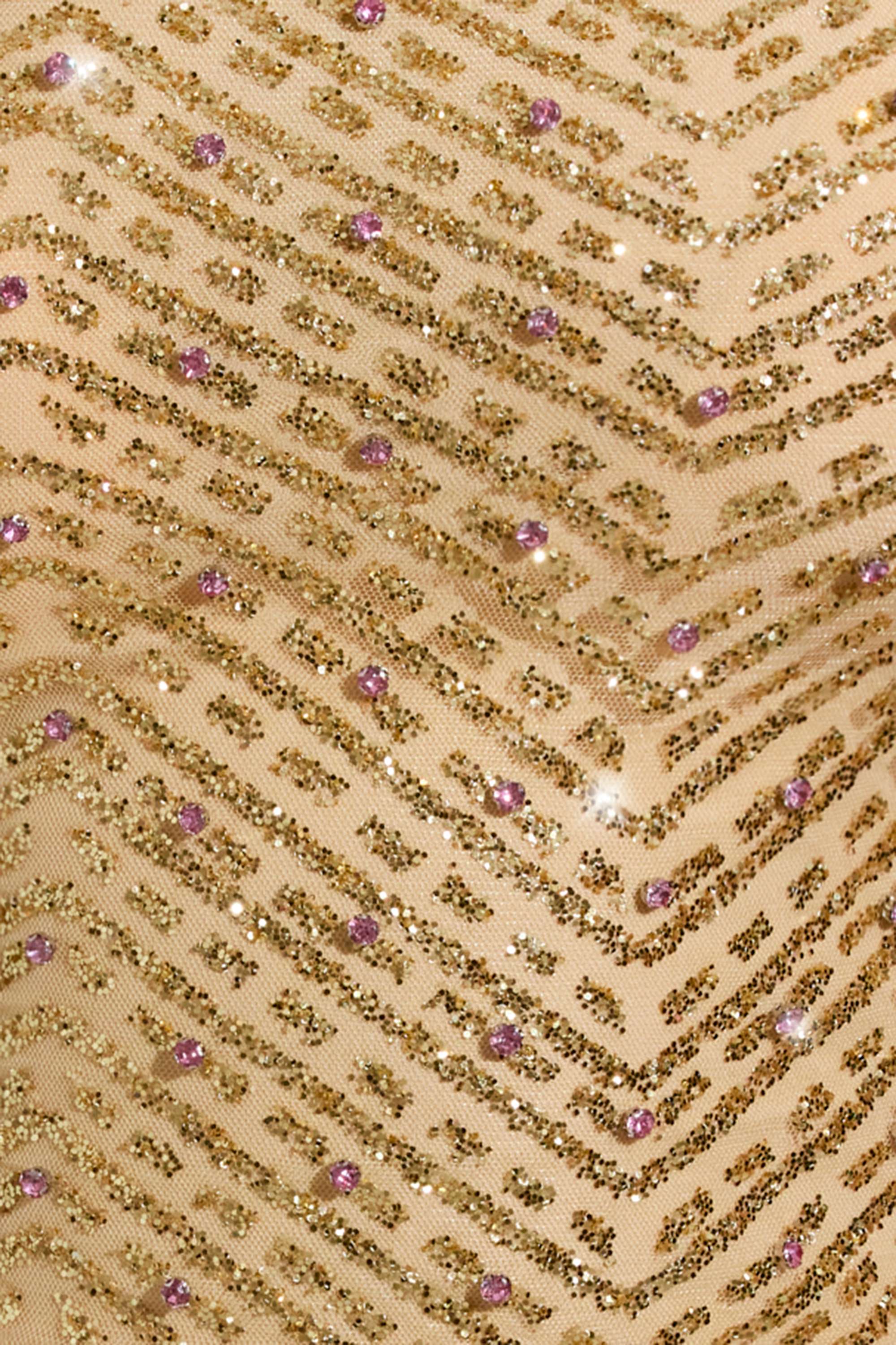 Embellished Asymmetric Scarf-Detail Top in Gold