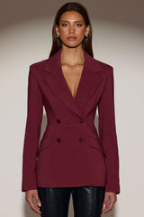 Structured Double-Breasted Blazer in Burgundy