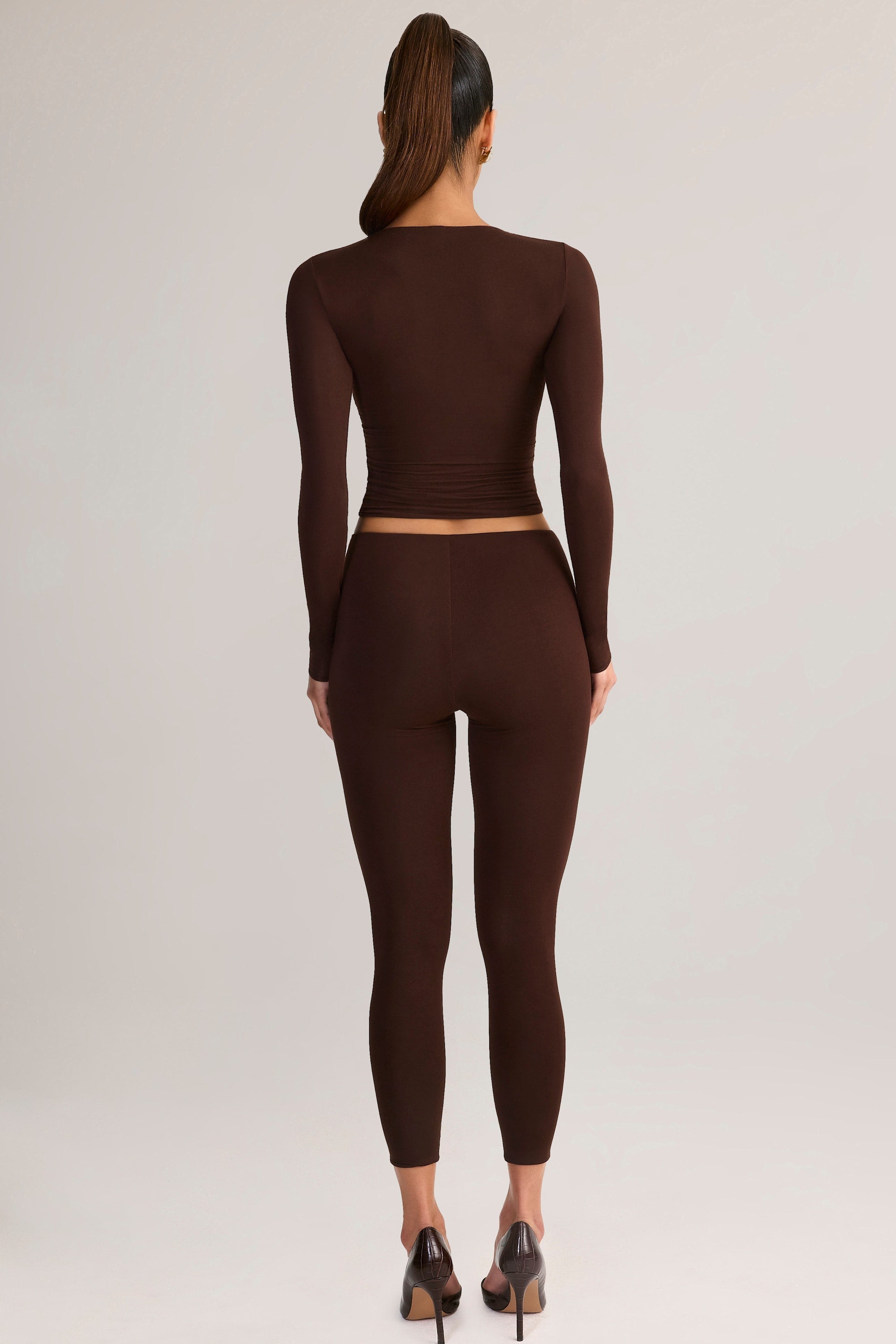 Modal Mid-Rise Cropped Leggings in Chocolate Brown