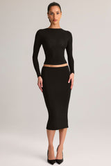 Modal Mid-Rise Pencil Midi Skirt in Black