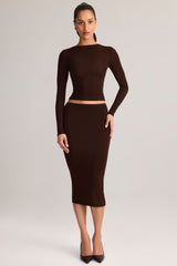 Modal Mid-Rise Pencil Midi Skirt in Chocolate Brown