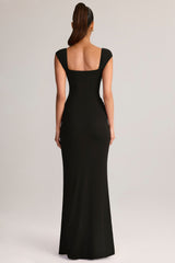 Modal Sweetheart-Neck Cowl-Waist Maxi Dress in Black
