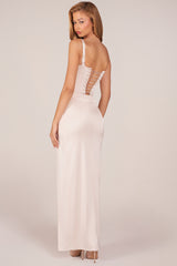 Corseted Thigh-High Split Maxi Dress in Ivory