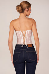 Bandeau Lace-Up Corset Top  in Ivory