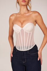 Bandeau Lace-Up Corset Top  in Ivory