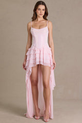 Premium Embellished Cowl-Neck Corset Gown in Baby Pink