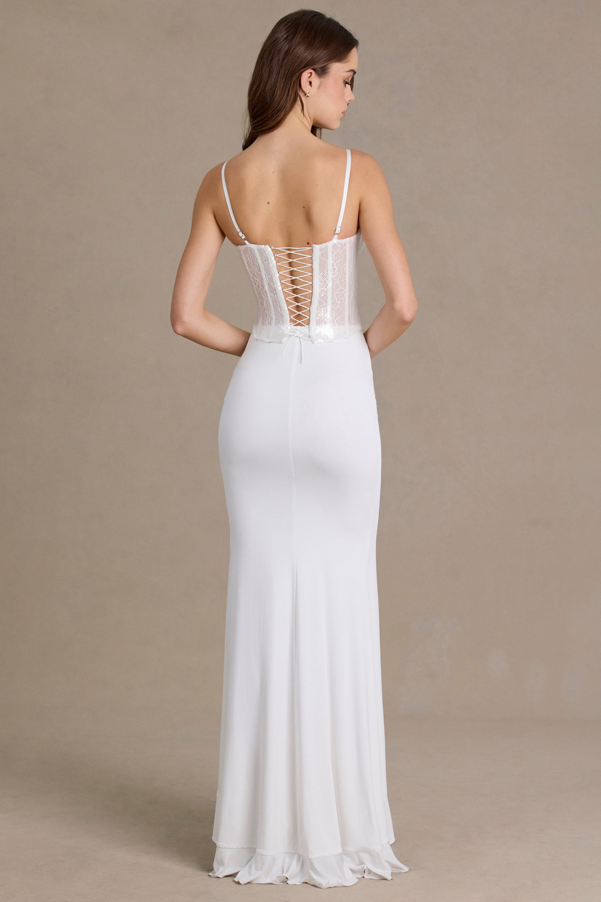 Premium Embellished Lace Corset Gown in White