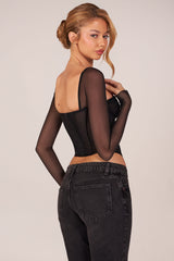 Corset Long-Sleeve Top in Black