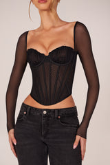 Corset Long-Sleeve Top in Black