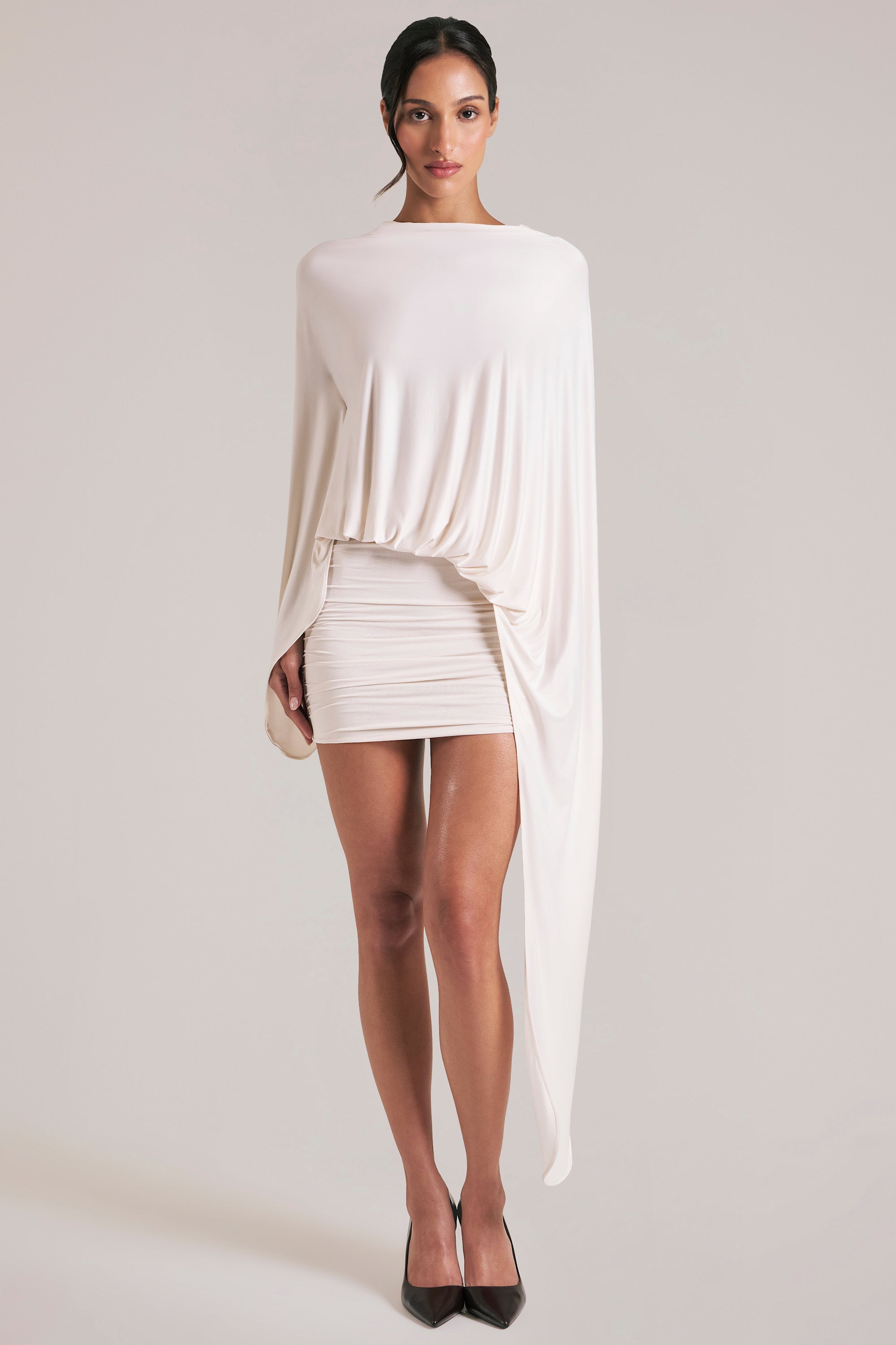 Draped Cape Mini Dress  in Ivory