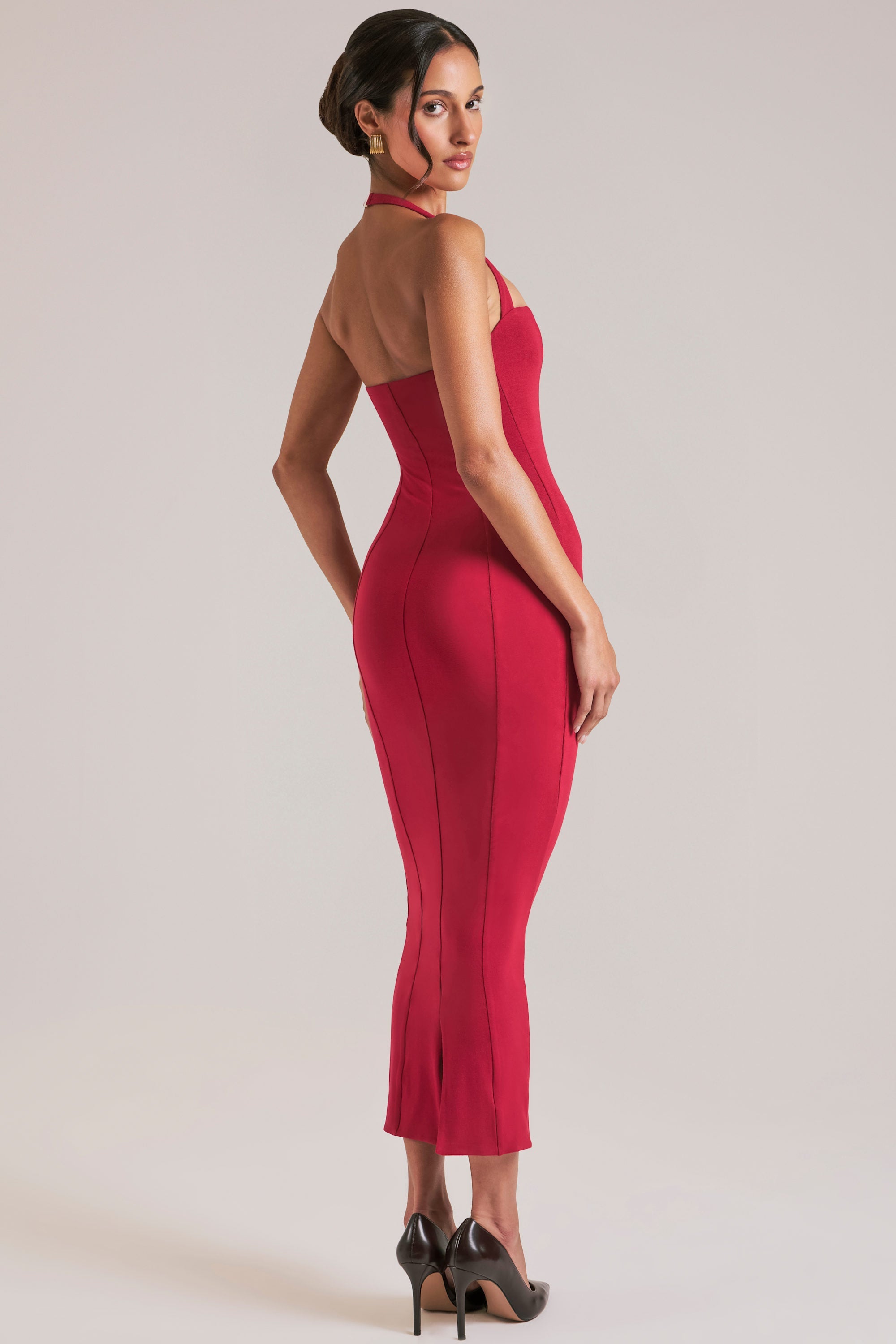 Halterneck Midaxi Dress in Cherry Red
