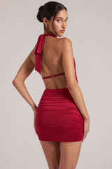 Draped Cowl Mini Dress in Cherry Red