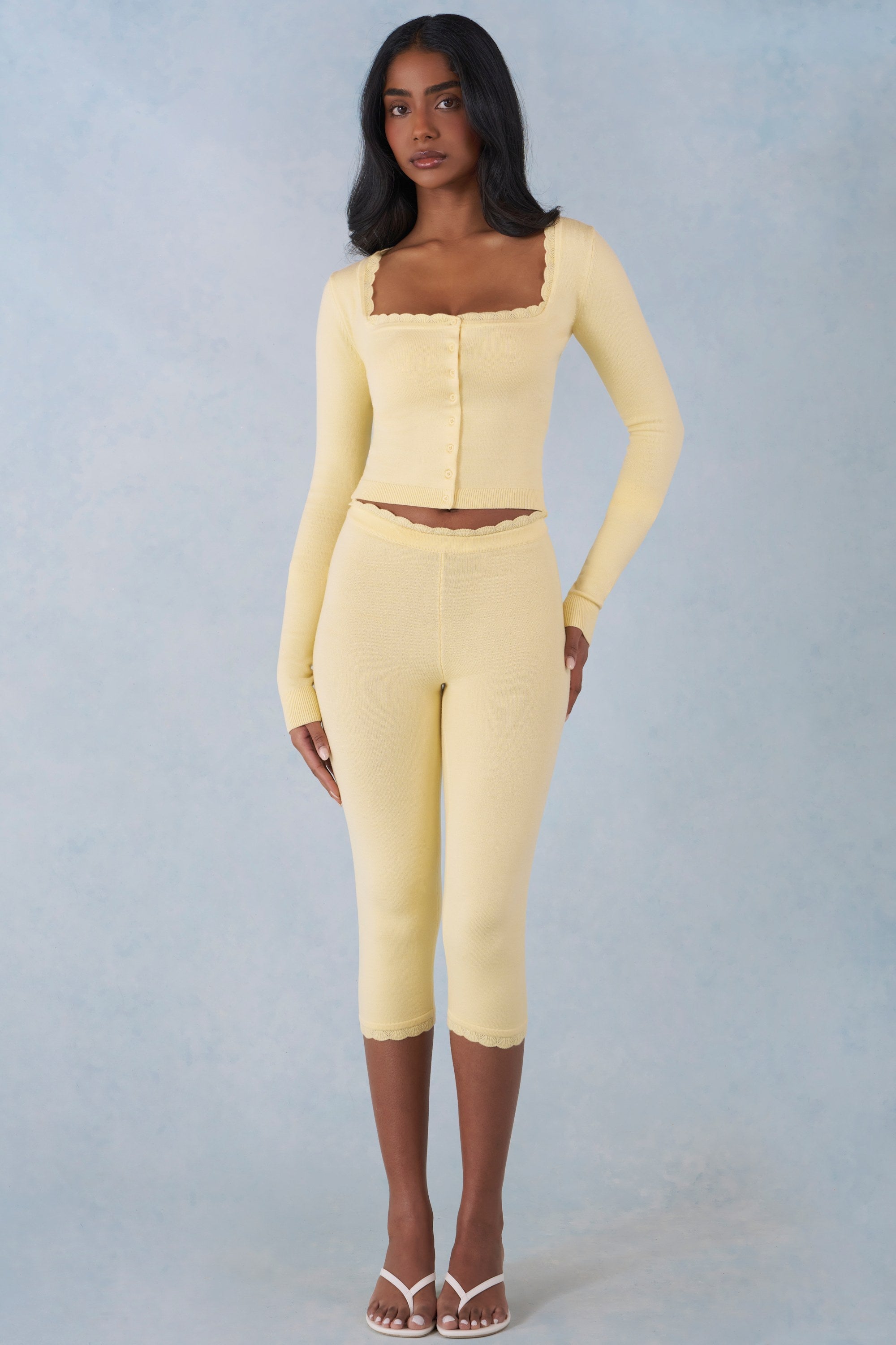 Knit Mid-Rise Capri Trousers in Butter Yellow
