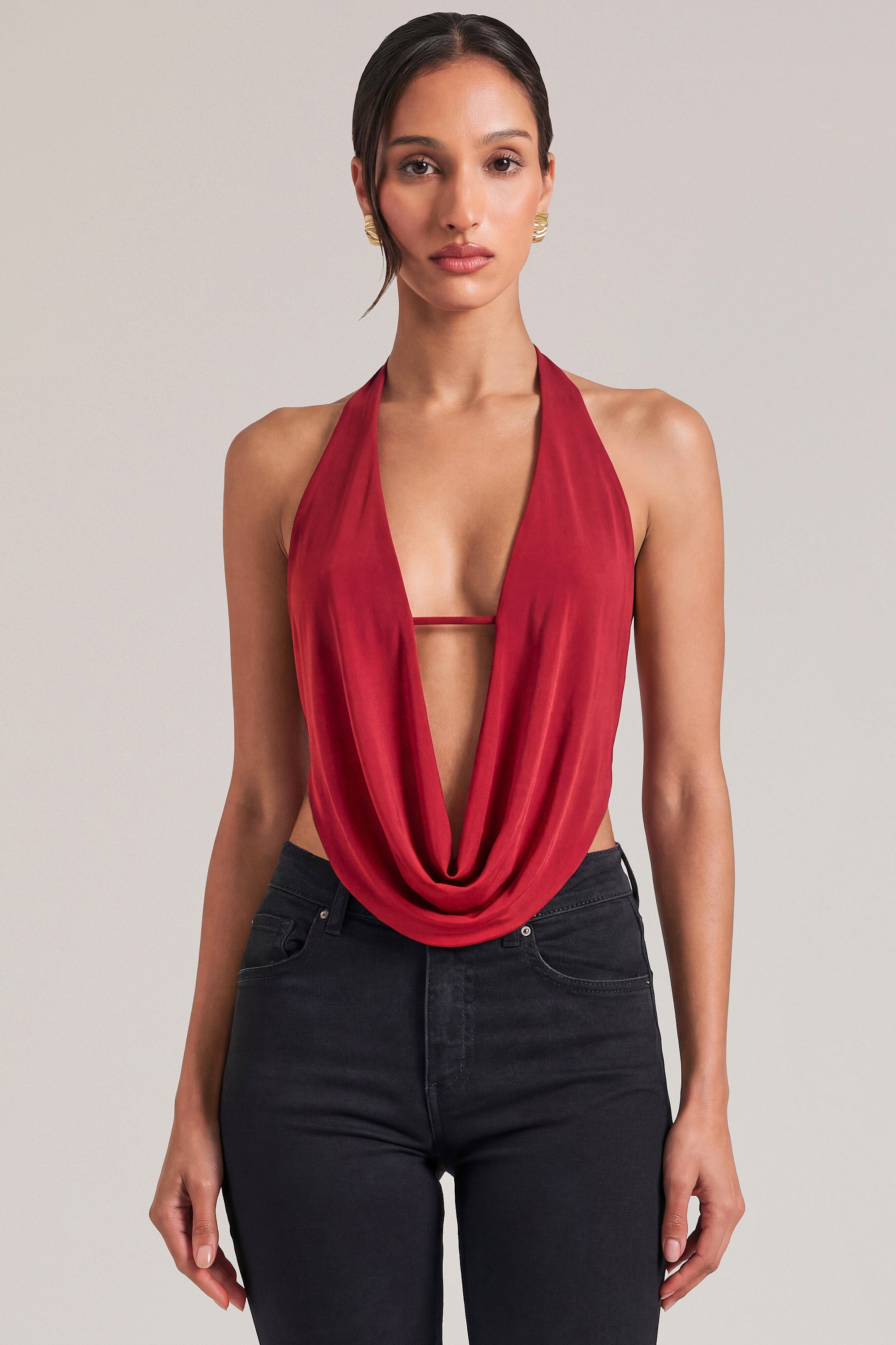 Draped Cowl Top in Cherry Red