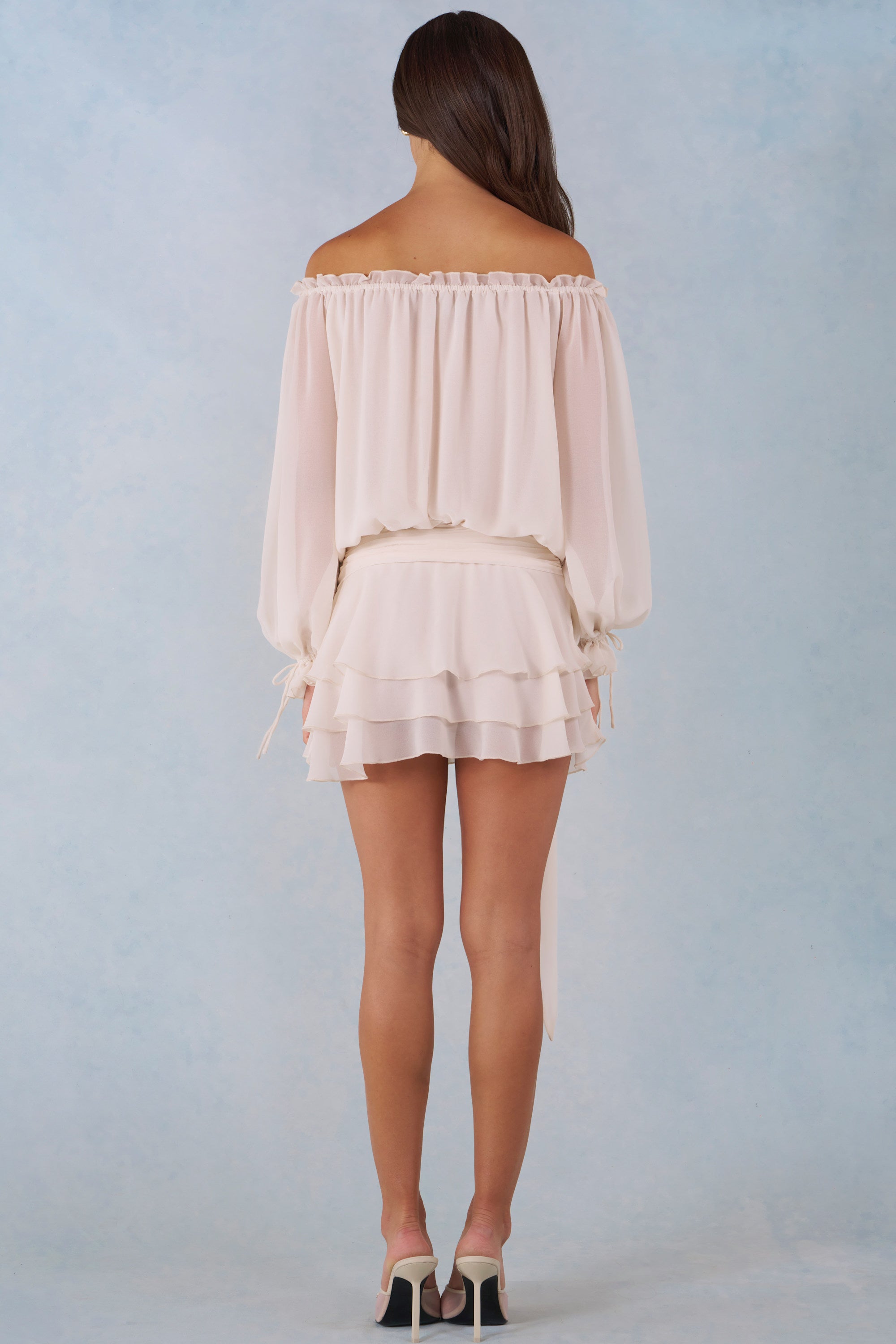 Off-Shoulder Balloon-Sleeve Mini Dress in Ivory