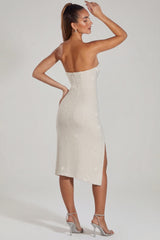 Embellished Bandeau Cowl Neck Midi Dress in Ivory