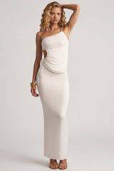 Textured Jersey Low-Rise Maxi Skirt in White