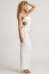 Textured Jersey Low-Rise Maxi Skirt in White