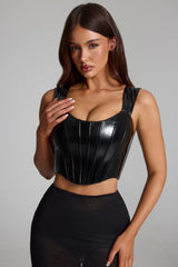 Vinyl Lace-Up Corset Top in Black