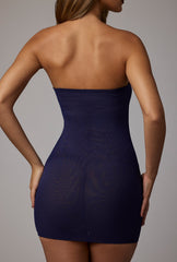 Soft Sheer-Mesh Bandeau Mini Slip Dress in Navy