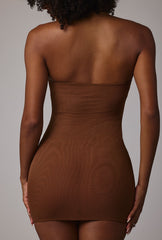 Soft Sheer-Mesh Bandeau Mini Slip Dress in Mocha