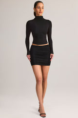 Modal Ruched Mid-Rise Mini Skirt in Black
