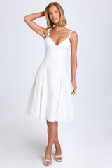 Bow-Detail A-Line Midi Dress in White