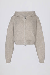 Soft Knit Zip-Up Cropped Hoodie in Beige