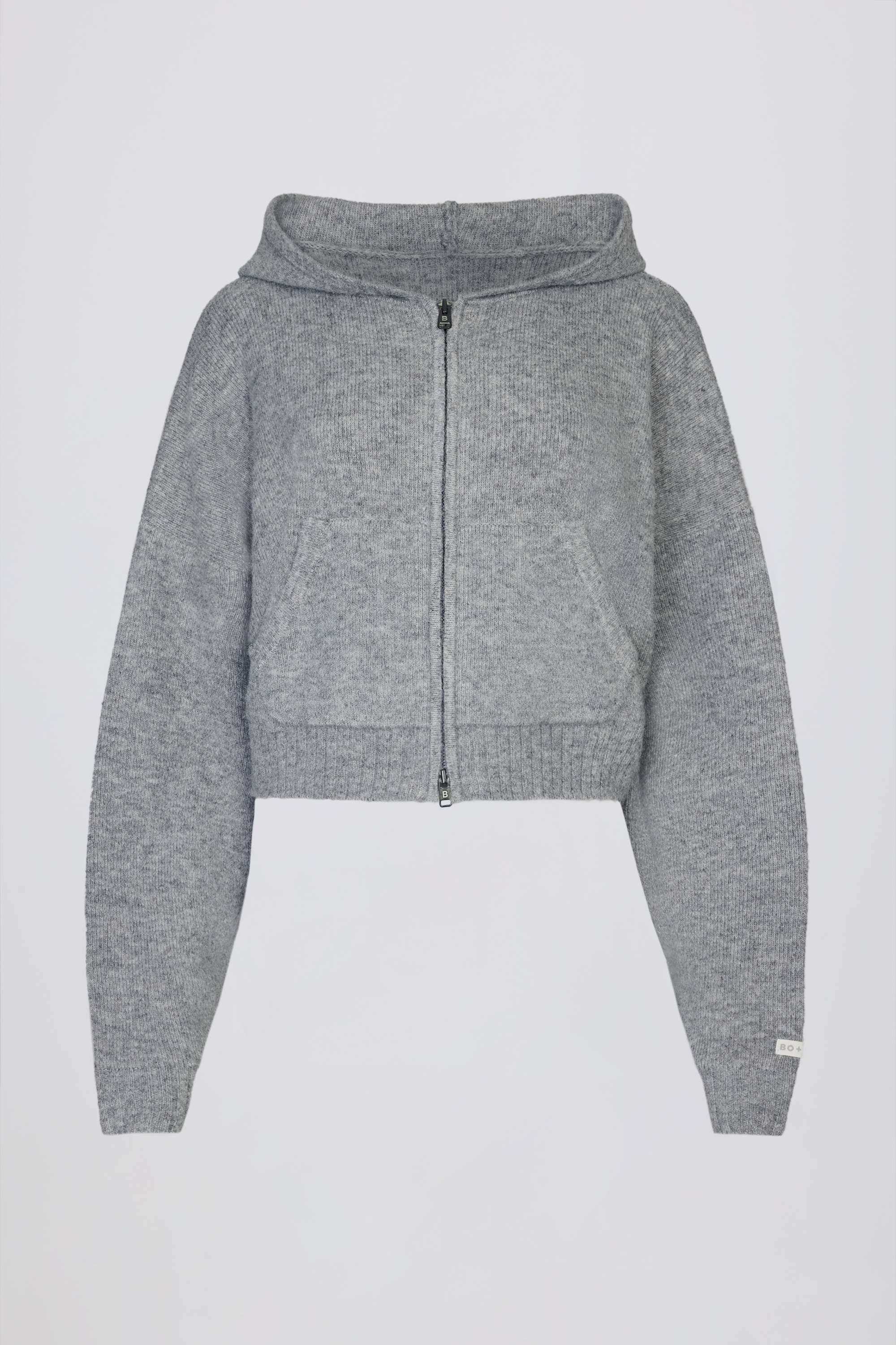 Soft Knit Zip-Up Cropped Hoodie in Grey