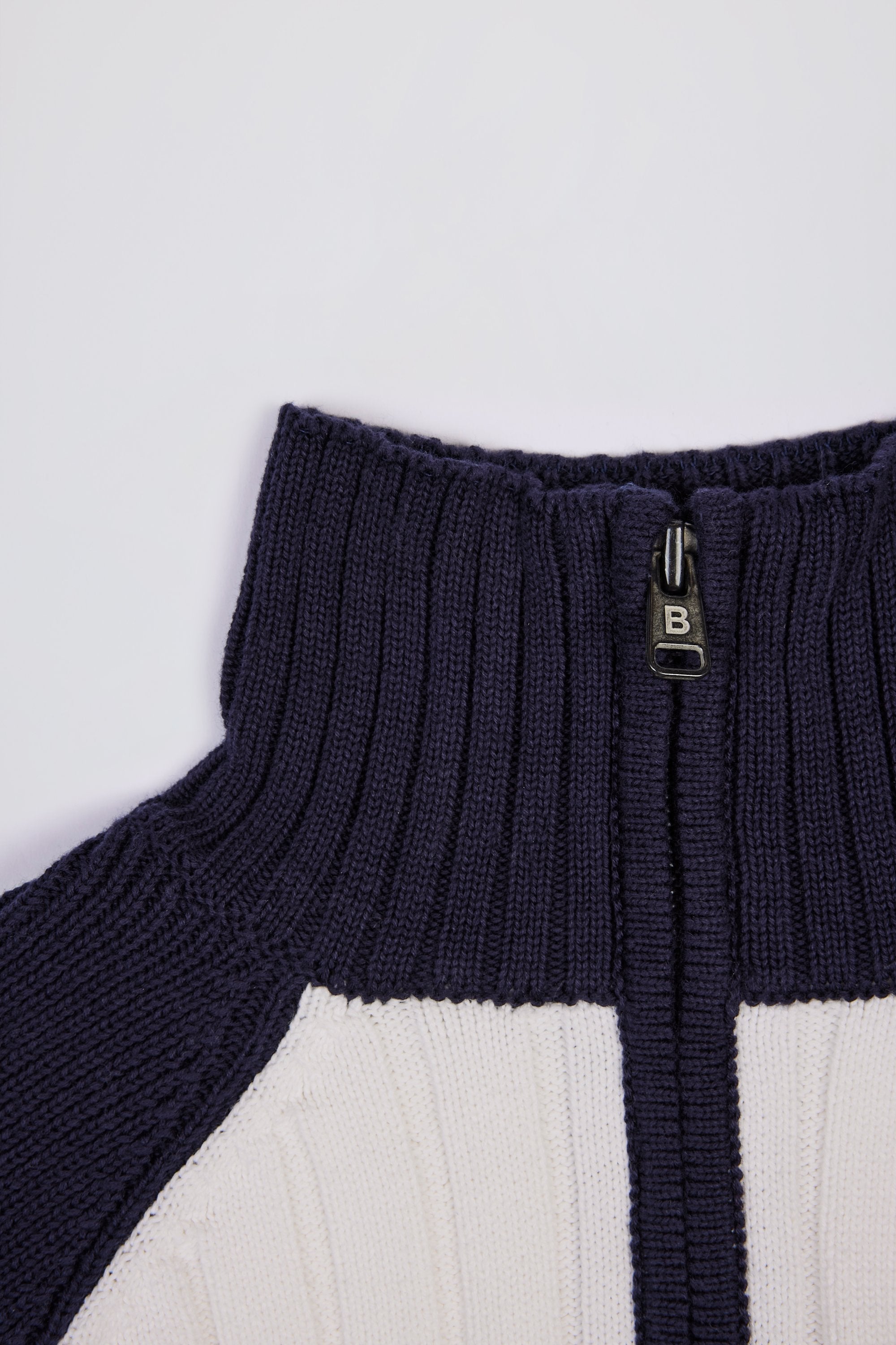 Ribbed Knit Quarter-Zip Cropped Jumper in Classic Navy
