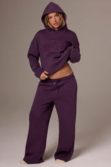 Brushed Jersey Wide-Leg Joggers in Plum