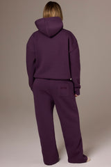 Brushed Jersey Wide-Leg Joggers in Plum