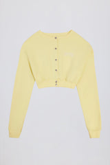 Premium Brushed Jersey Button-Up Cropped Cardigan in Soft Yellow