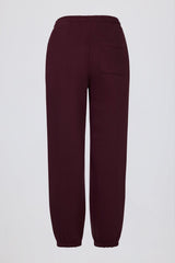 Brushed Cotton Jersey Mid-Rise Relaxed Joggers in Burgundy