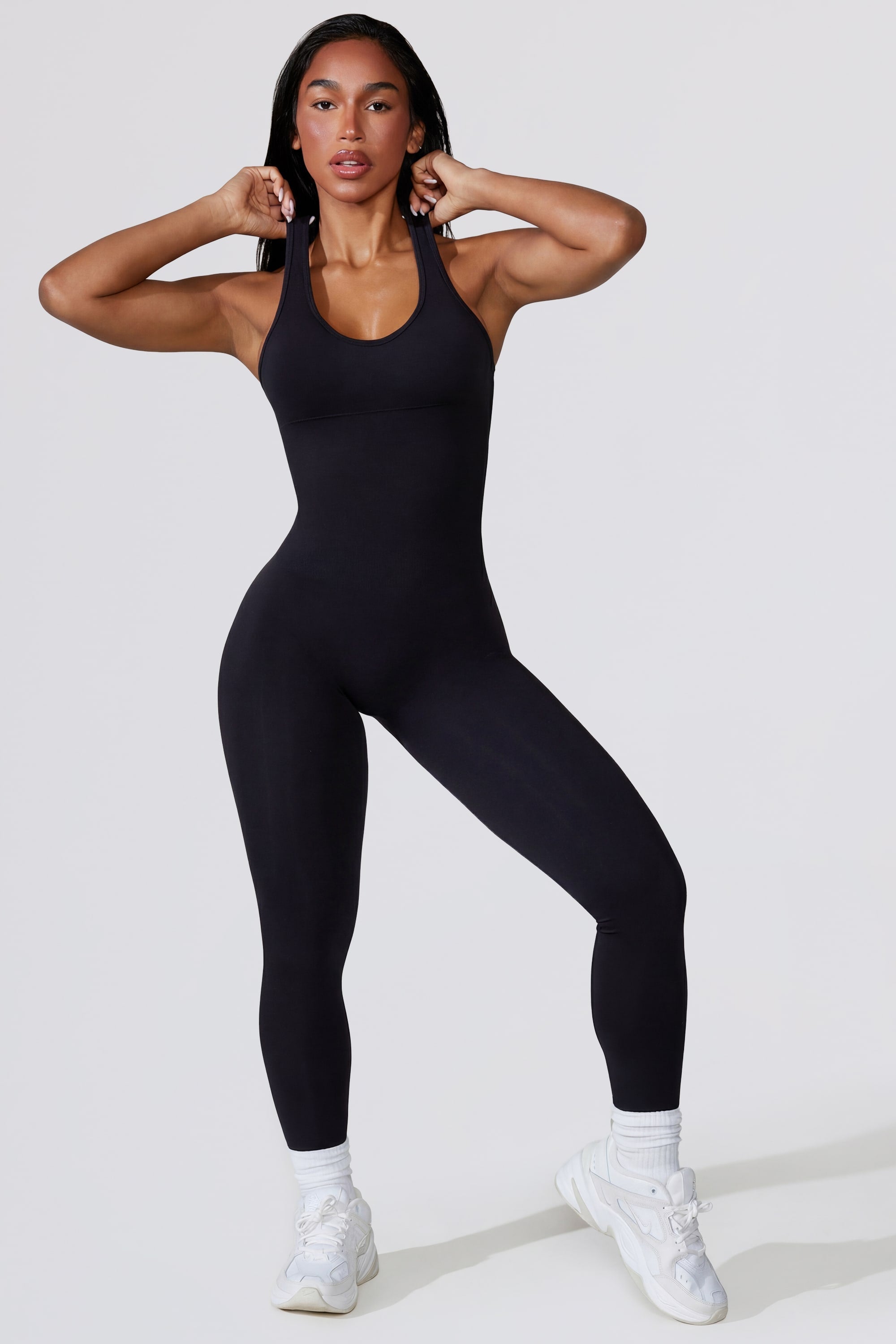 Open Back Define Luxe Unitard in Black