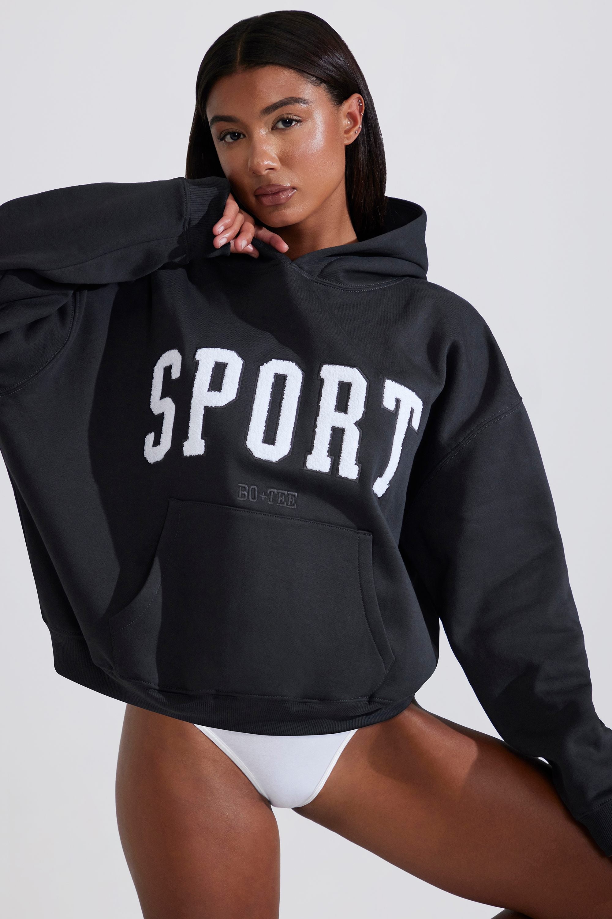 Soft Cotton Fleece Oversized Hoodie in Black