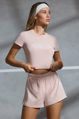 Piped Detail Mini Sweat Shorts in Peach