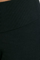 Chunky Knit Foldover Kick Flare Trousers in Black