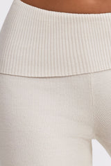 Chunky Knit Foldover Kick Flare Trousers in Cream