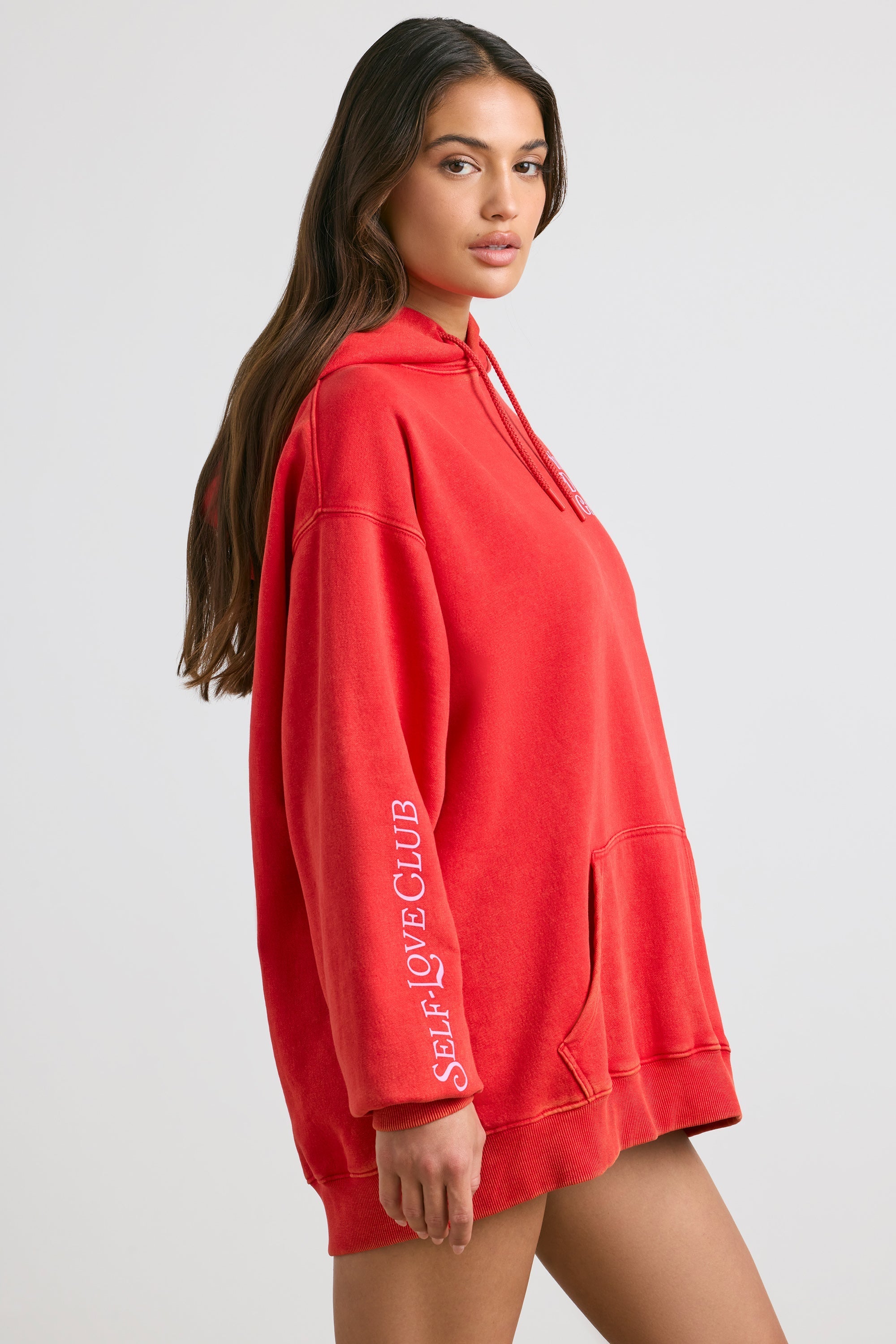 Soft Cotton Jersey Oversized Hoodie in Red
