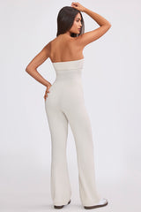Chunky Knit Bandeau Kick Flare Jumpsuit in Cream
