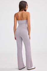 Chunky Knit Bandeau Kick Flare Jumpsuit in Dusty Lavender