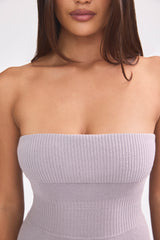 Chunky Knit Bandeau Kick Flare Jumpsuit in Dusty Lavender