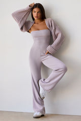 Chunky Knit Bandeau Kick Flare Jumpsuit in Dusty Lavender