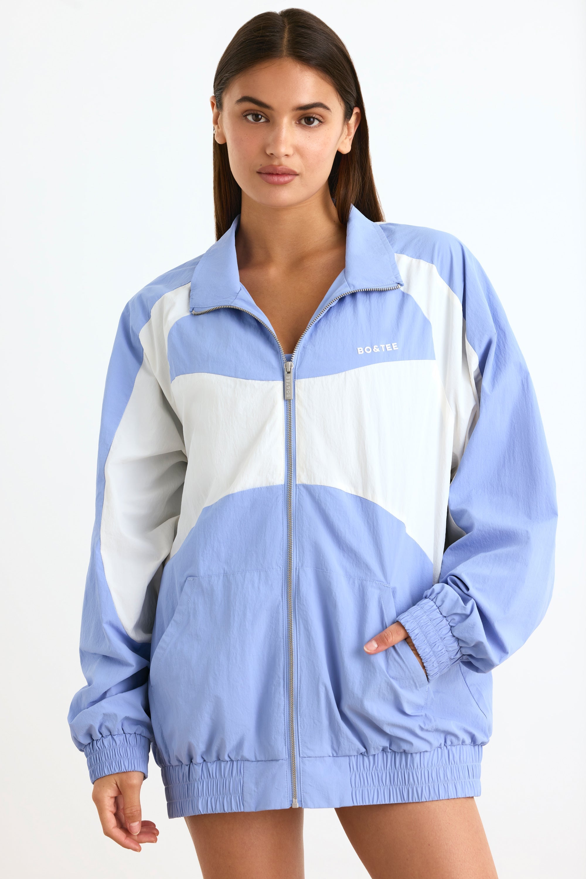 Water-Repellent Colourblock Track Jacket in Lavender Blue