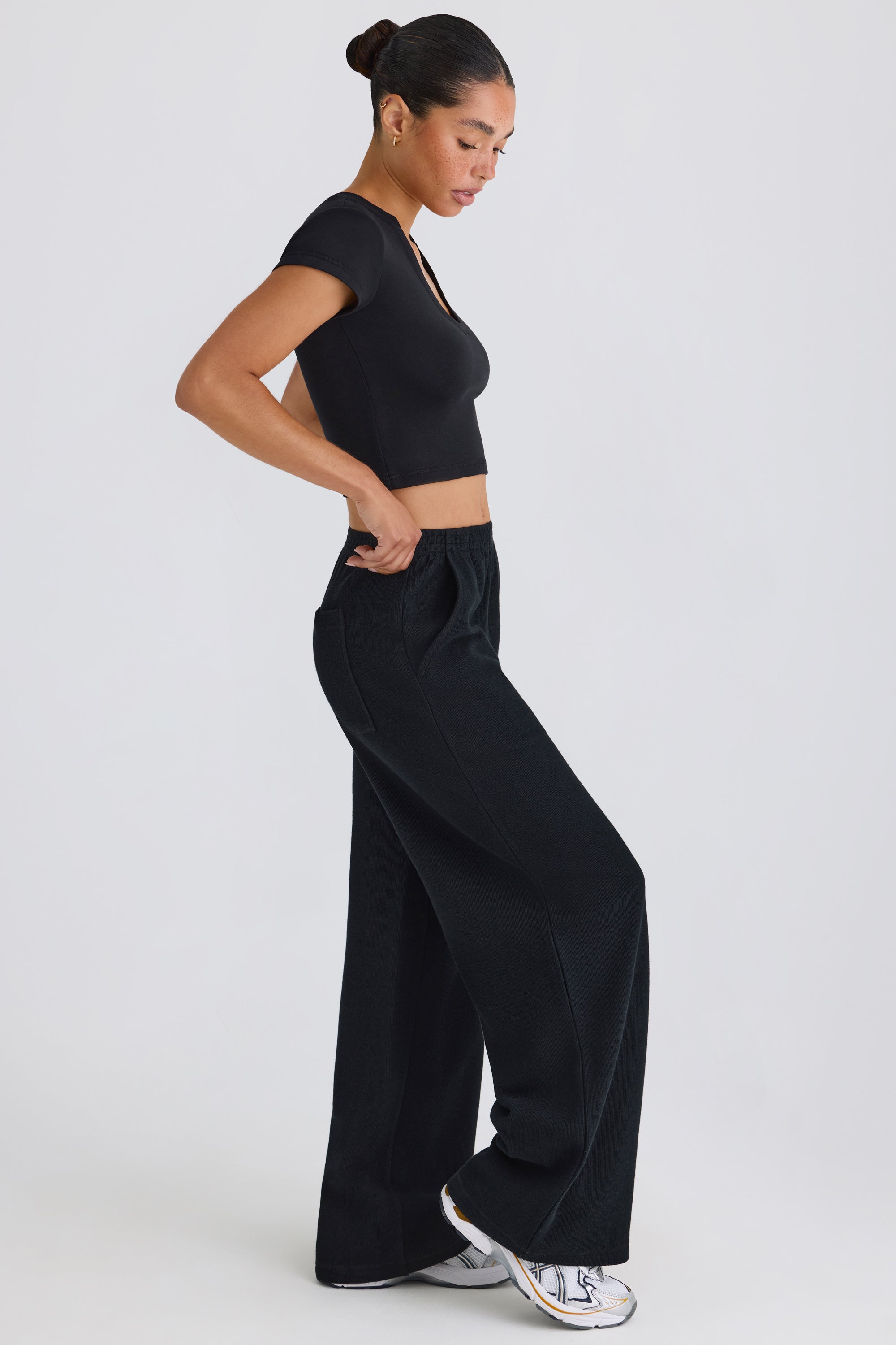 Textured Cotton Jersey Straight-Leg Joggers in Black