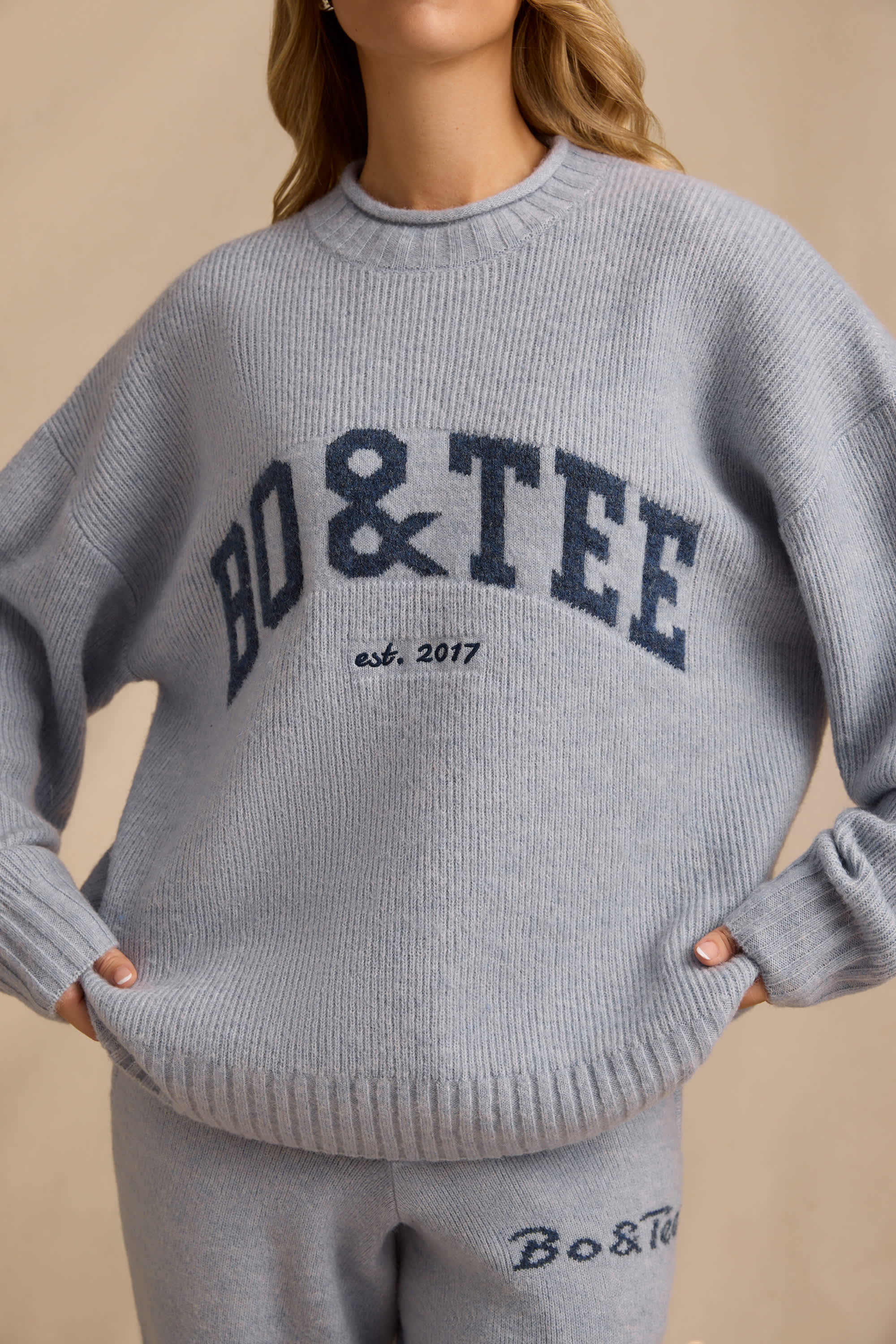 Ribbed Knit Oversized Jumper in Soft Blue