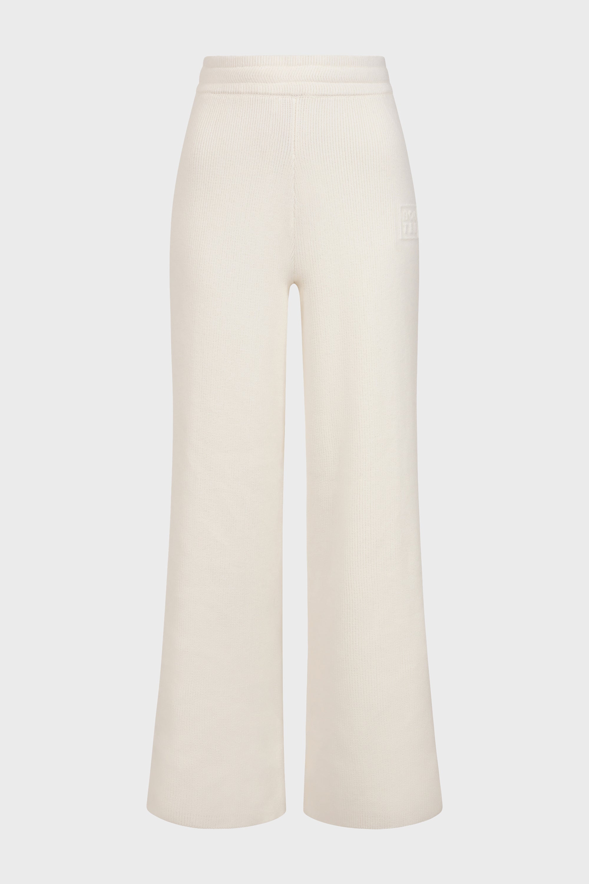 Ribbed Knit Wide-Leg Joggers in Ivory